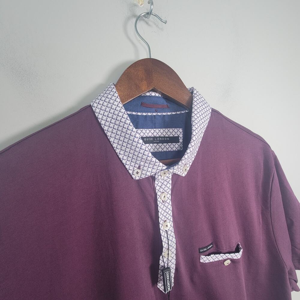 NWT Guide London Mens XL Polo Shirt Purple Contrast Collar Cotton